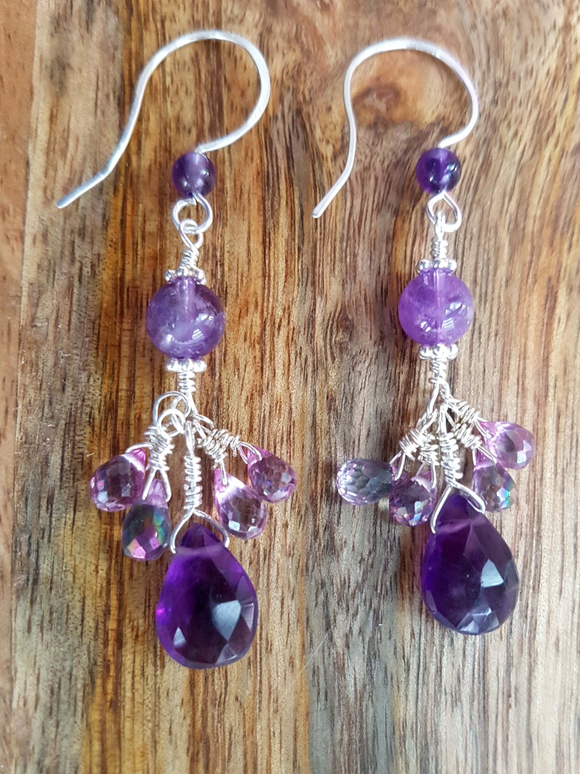 Mystic Topaz Amethyst Exotic Earrings-Handcrafted with High Quality, Faceted Gemstones: Genuine Amethyst & Mystic Topaz