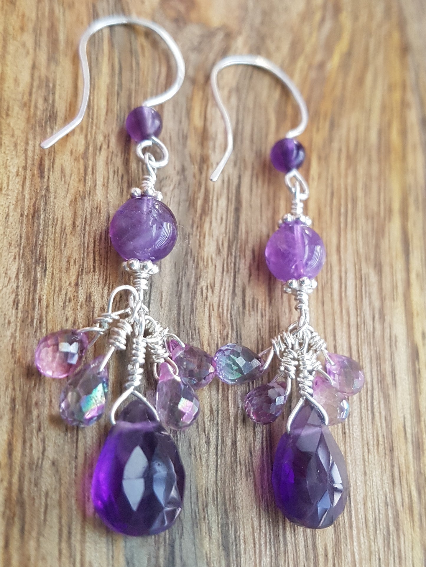 Mystic Topaz Amethyst Exotic Earrings-Handcrafted with High Quality, Faceted Gemstones: Genuine Amethyst & Mystic Topaz