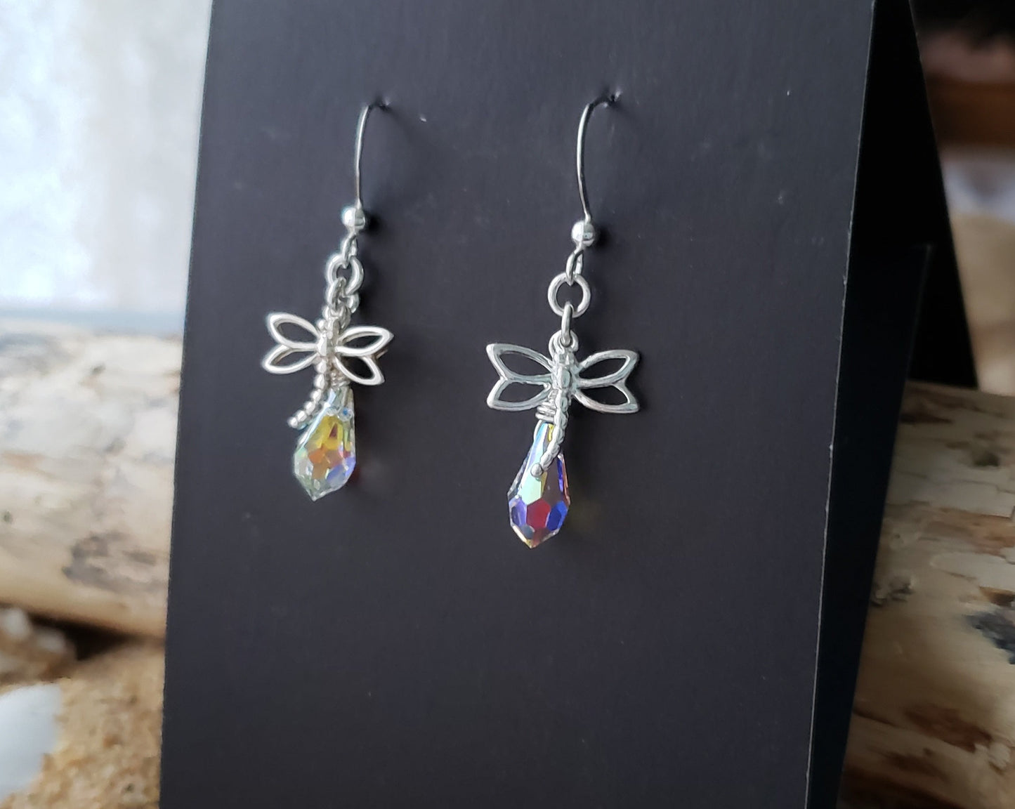 Dragonfly Crystal Brilliance Dangle Earrings, Sterling Silver, Clear AB Crystal dangles