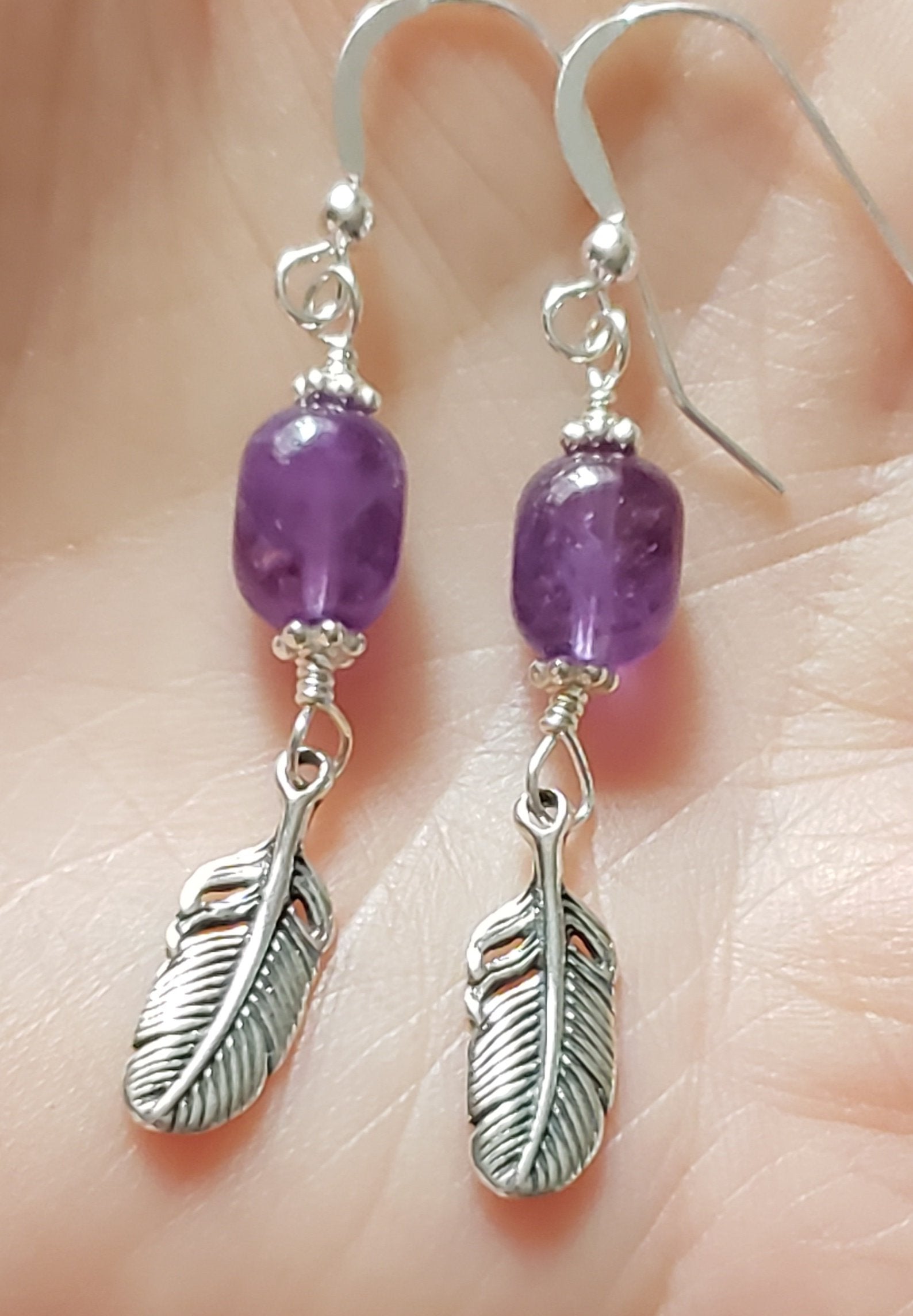 Feather and amethyst authentic earrings