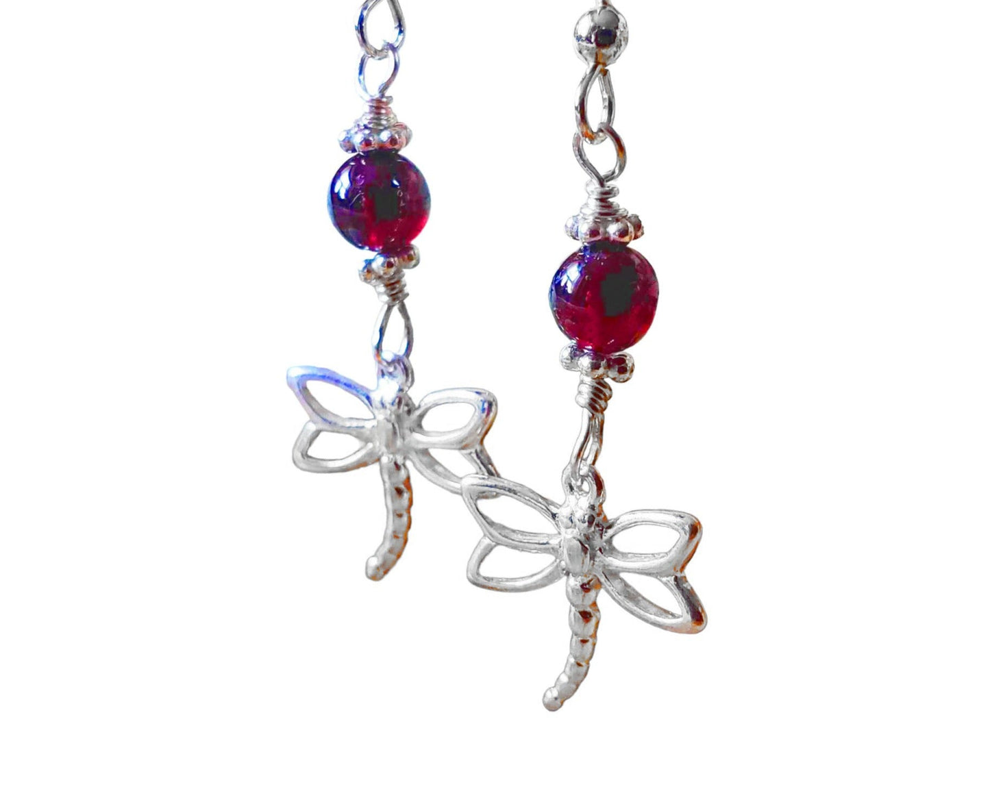 Dragonfly Garnet Delight Earrings, Sterling Silver