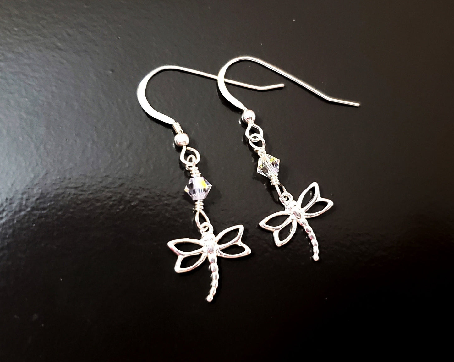 Crystal Sparkle Dragonfly Earrings made with Sterling Silver and Clear AB Crystal 