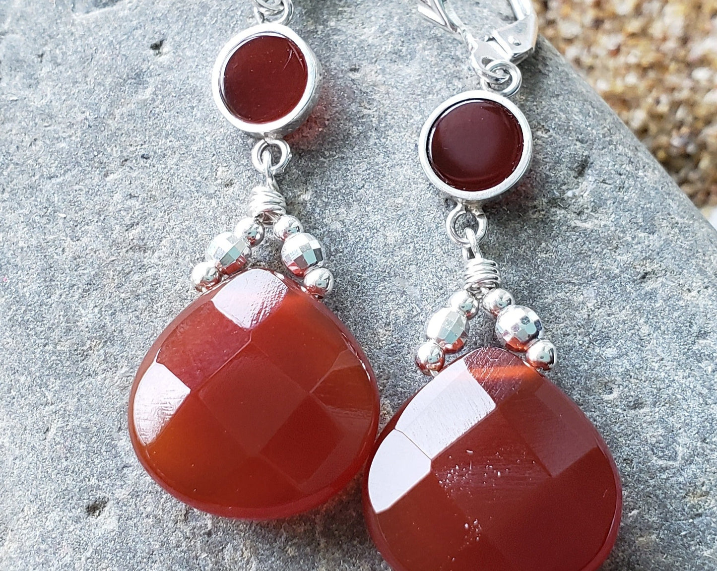 Art Deco Inspired Carnelian Earrings, Long Sterling Silver Carnelian Earrings, Orange / Red Gemstone
