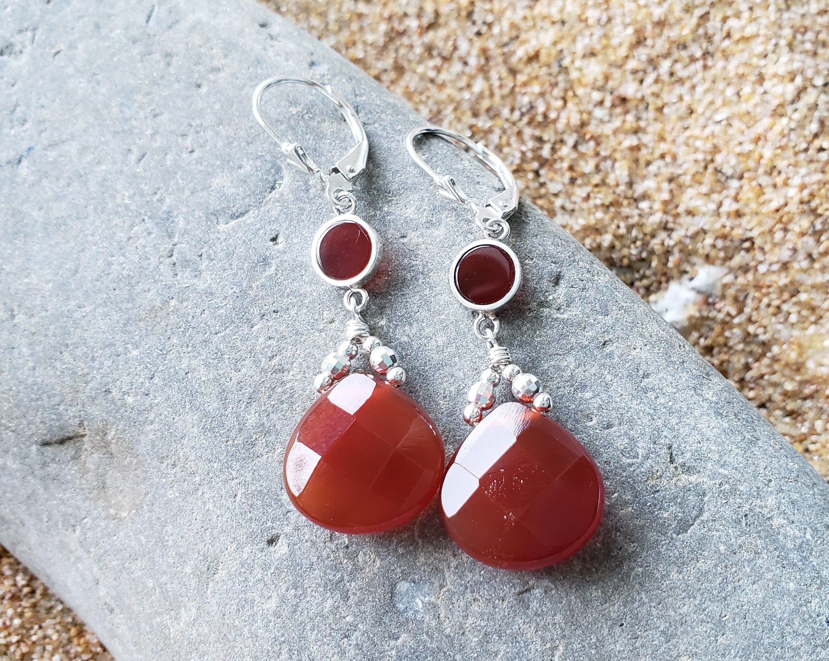 Long Art Deco Style Carnelian Earrings