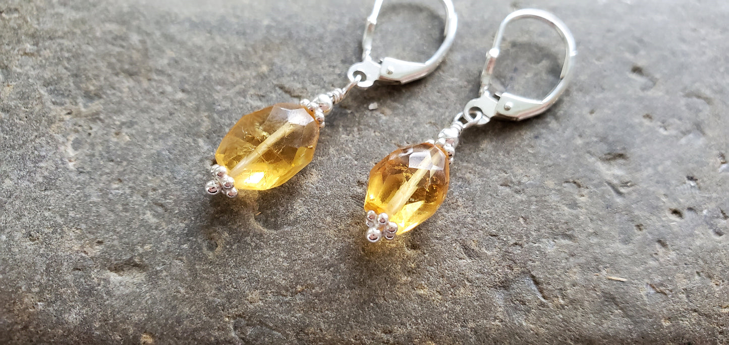 Citrine Morning Sunshine Gemstone Earrings, Ethical Citrine, Sterling Silver, High Quality Yellow Gemstones