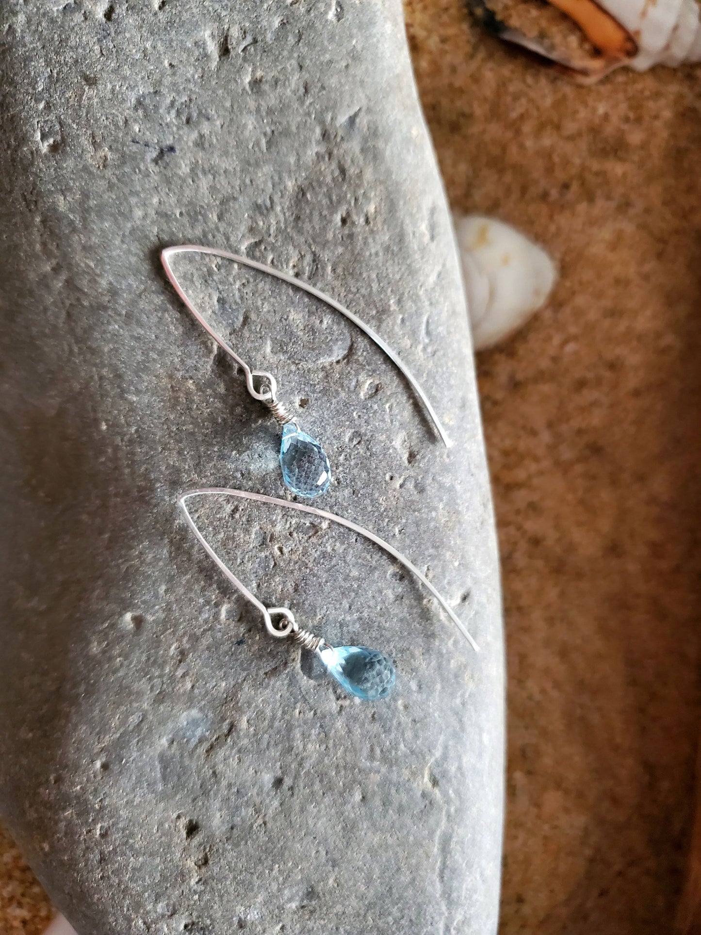 Blue Topaz Water Droplet Earrings, Sterling Silver Genuine Topaz