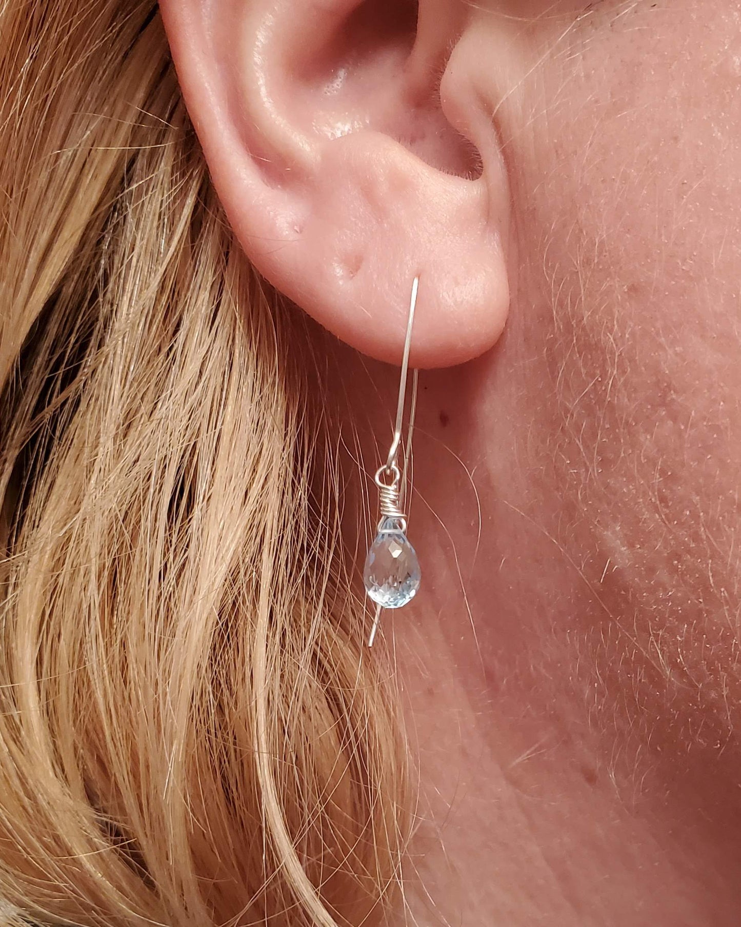 Blue Topaz Water Droplet Earrings, Sterling Silver Genuine Topaz