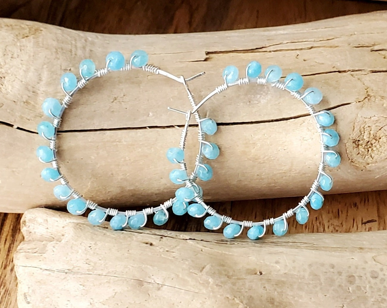 Sky Blue Jade Hoop Earrings