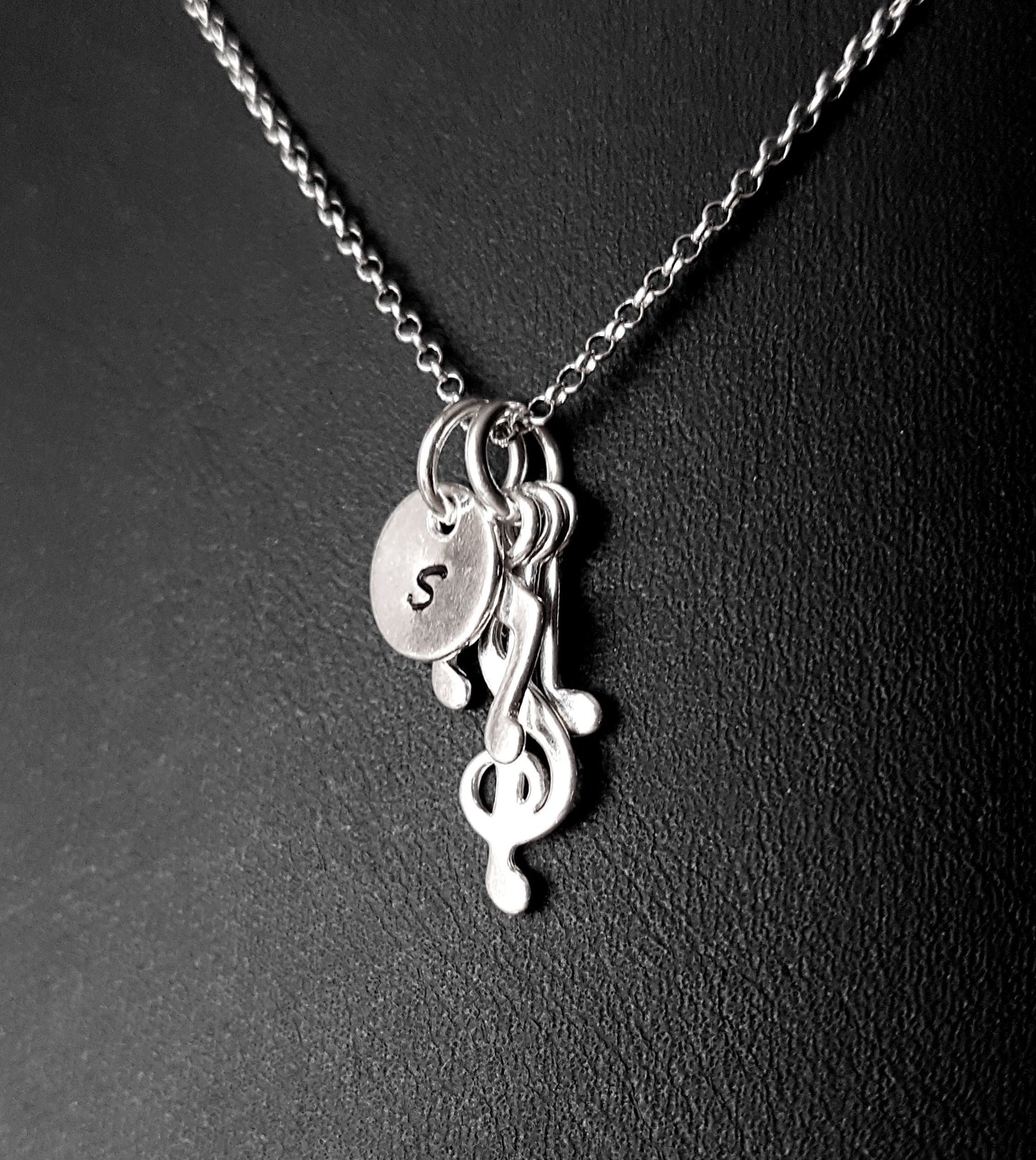 Personalized Musical Necklace, Music Symbols, Initial Pendant, Sterling Silver