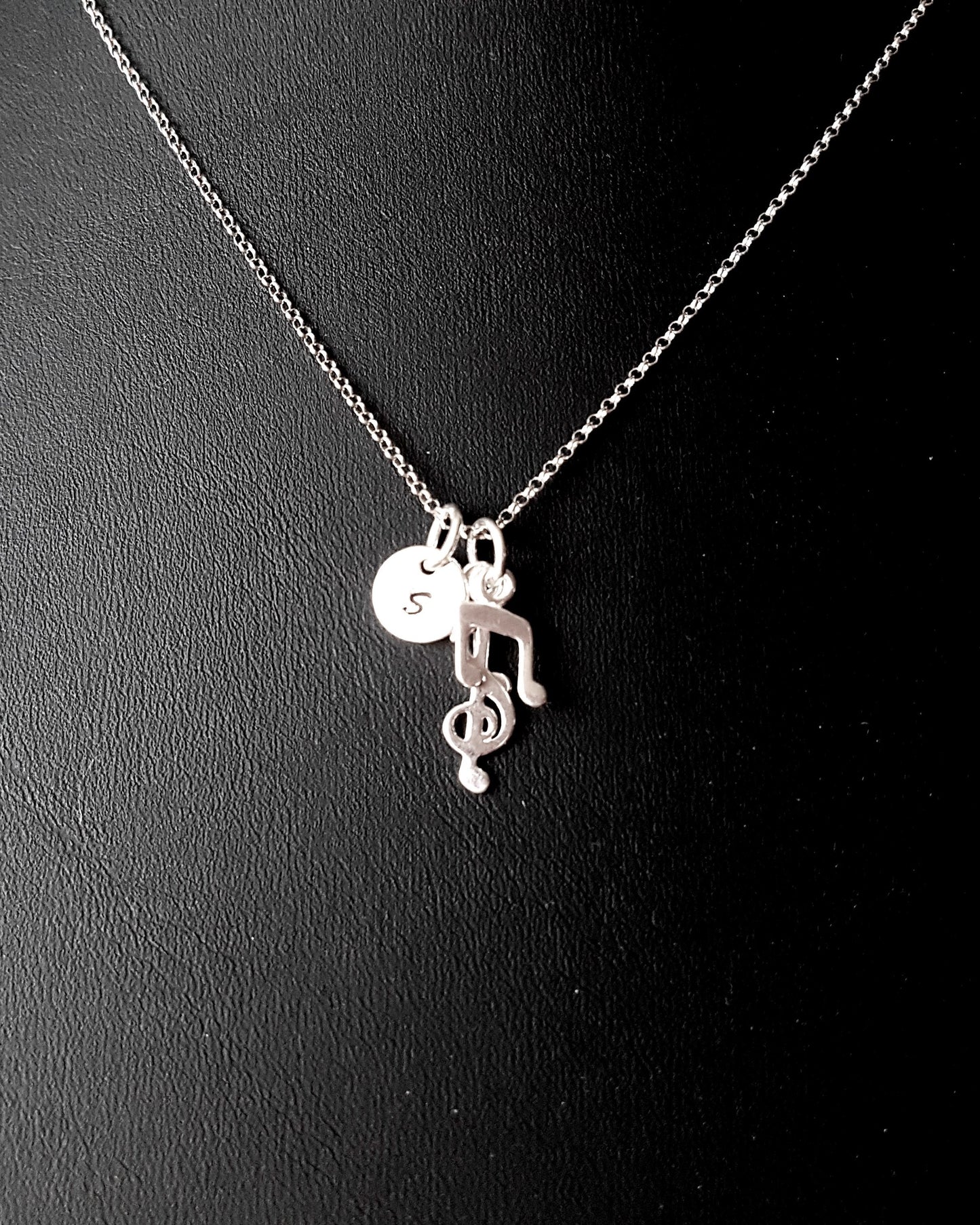 Personalized Musical Necklace, Music Symbols, Initial Pendant, Sterling Silver