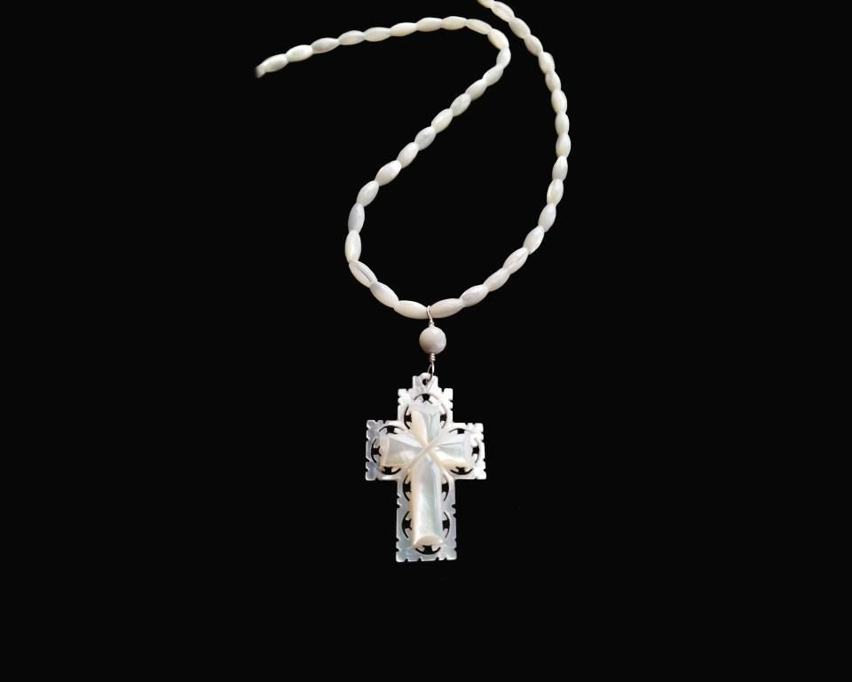 Holy Mother Of Pearl Cross Necklace
