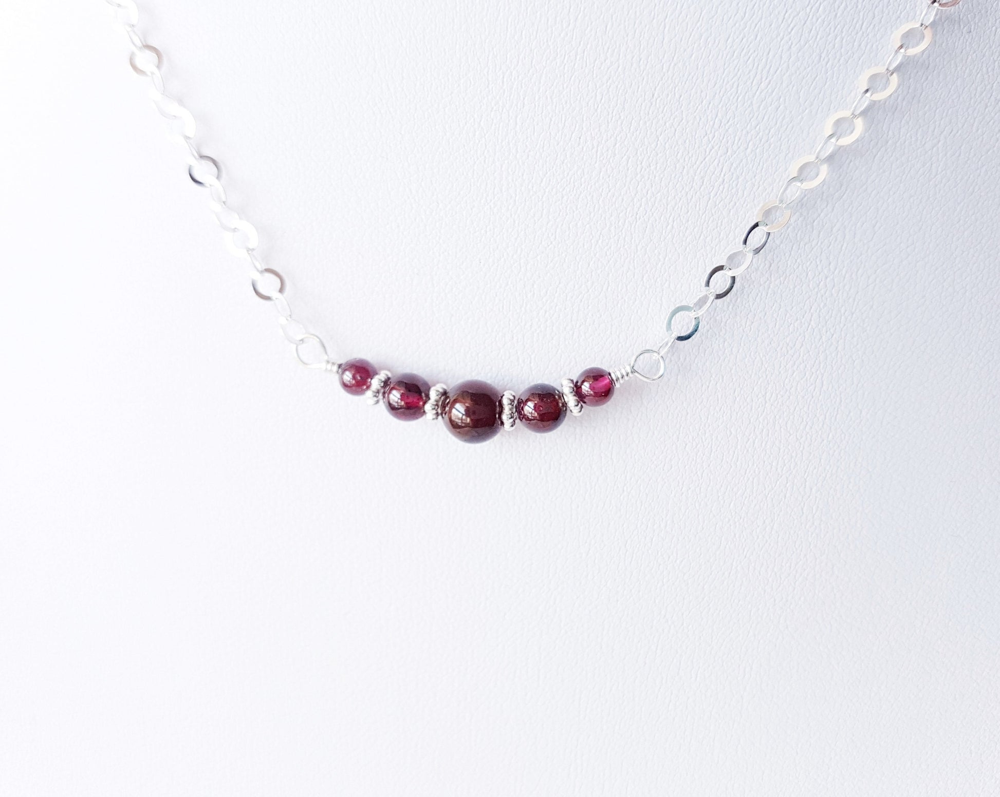 Juicy Garnet Necklace-Sterling Silver Genuine Garnet Necklace-Handcrafted-Natural Pinkish Red Garnets