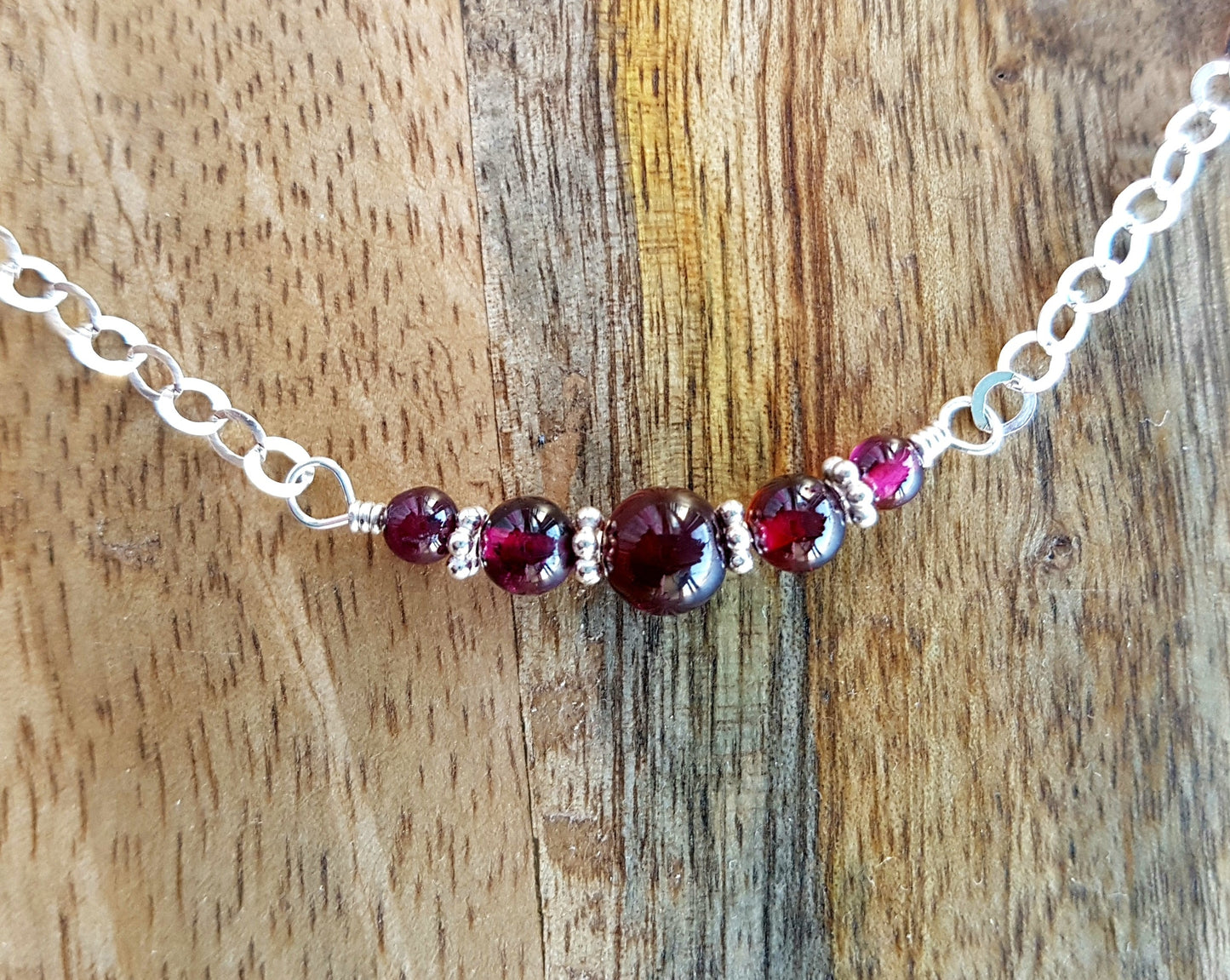 Juicy Garnet Necklace-Sterling Silver Genuine Garnet Necklace-Handcrafted-Natural Pinkish Red Garnets