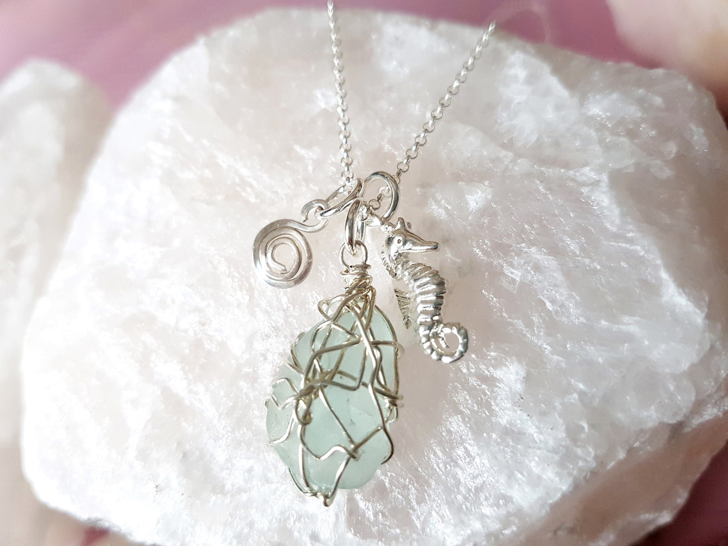 Seahorse Eternity Beach Glass Necklace