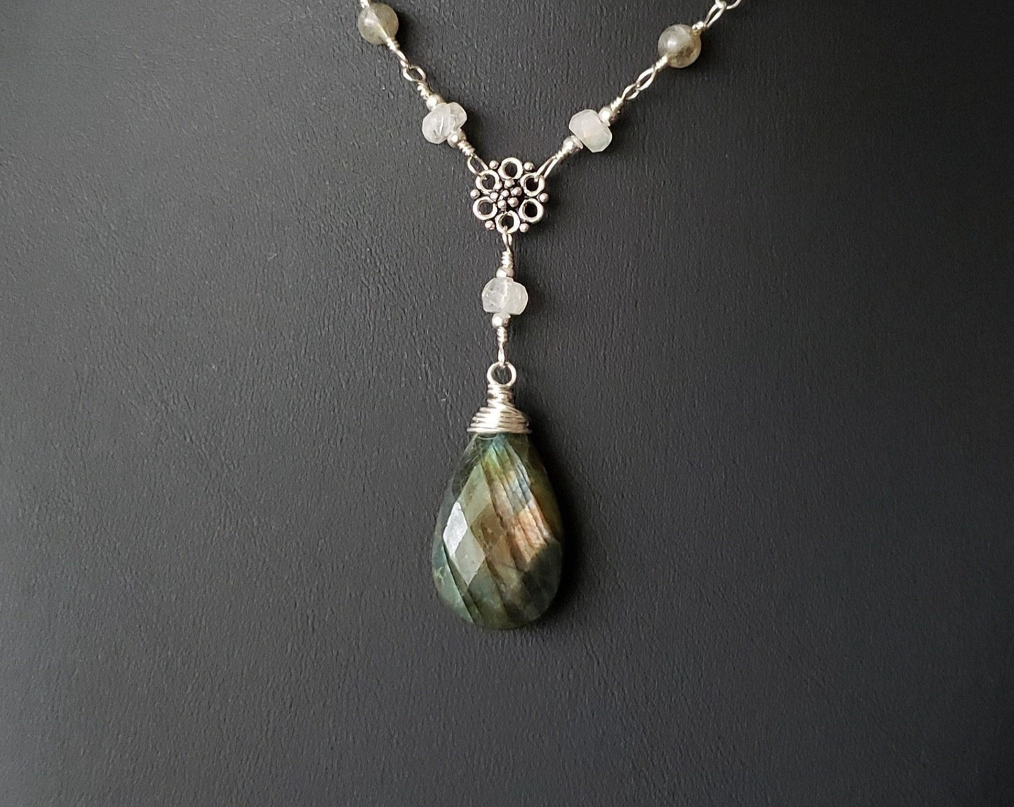 Art Deco Inspired Moonstone and Labradorite Necklace