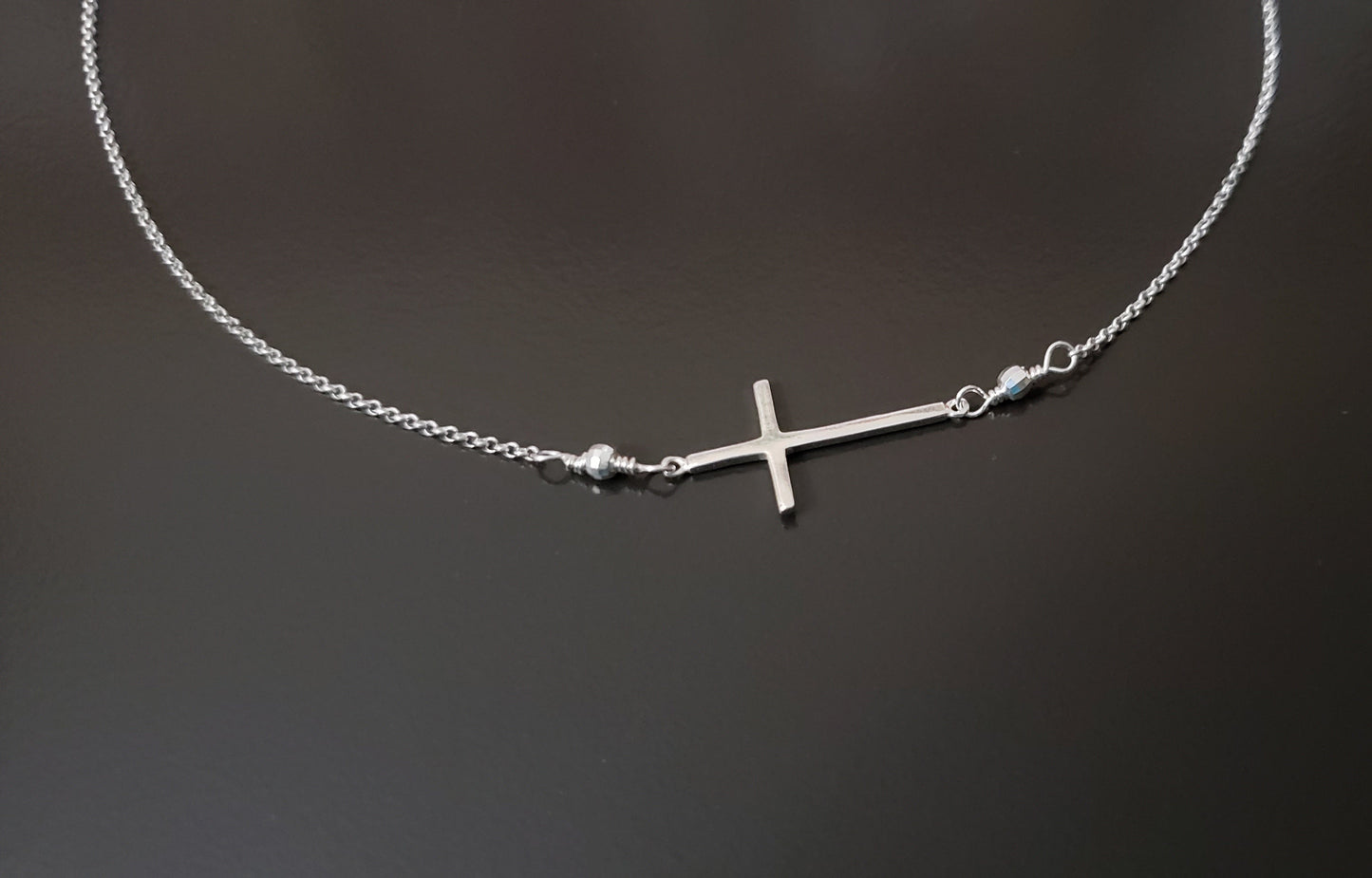 Faith Forever Sideways Cross Necklace, Sterling Silver Cross Necklace, Rolo Chain, Spring Ring Clasp