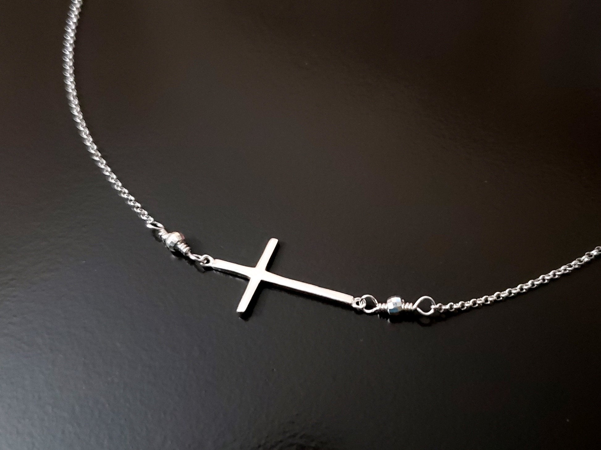 Faith Forever Sideways Cross, Heart Necklace-Sterling Silver