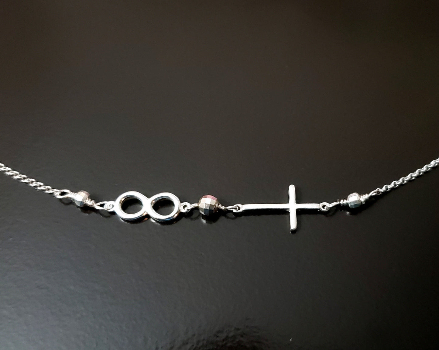 Infinite Faith Sideways Cross Infinity Pendant Necklace