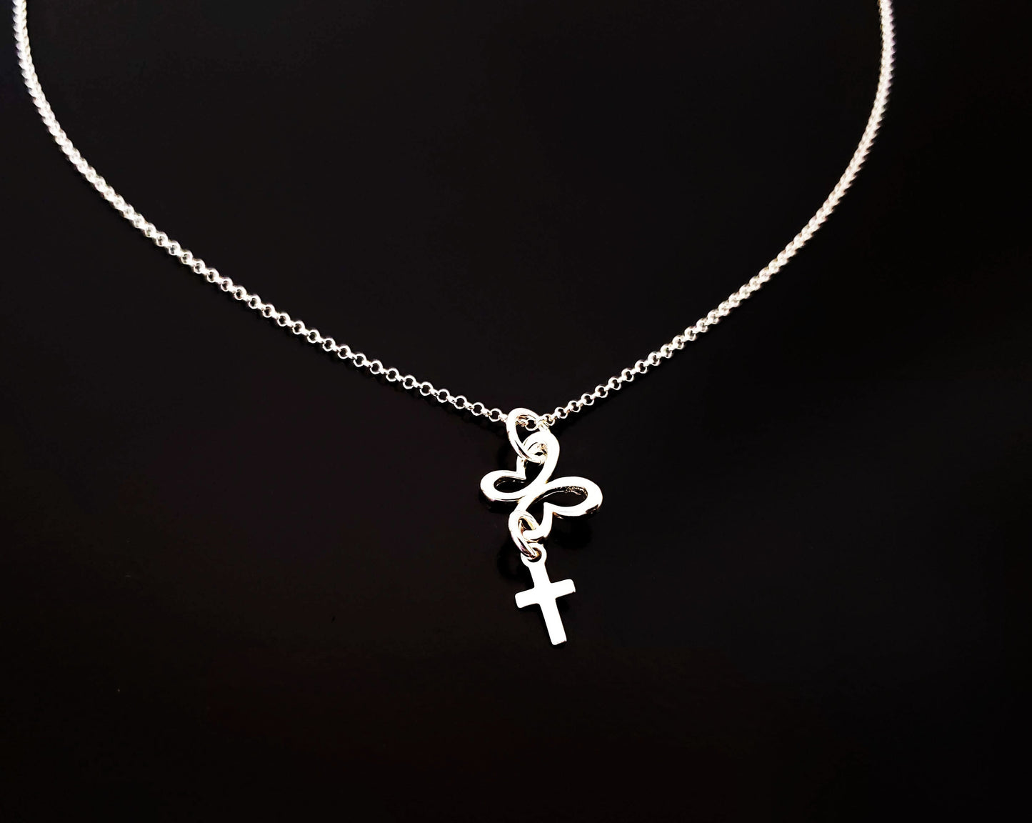 Transformation Butterfly Cross Necklace, Sterling Silver