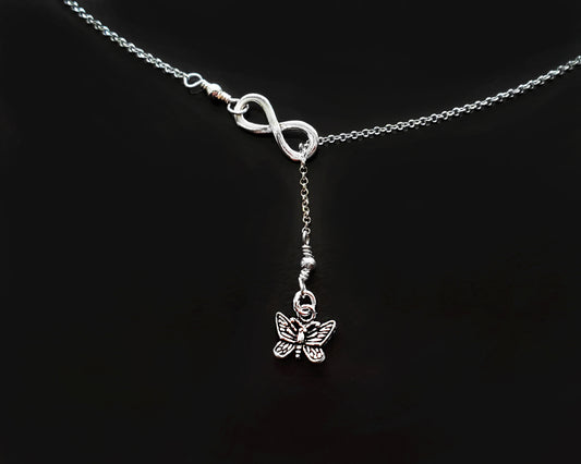 Infinity Butterfly Lariat Necklace, Sterling Silver Minimalist Necklace, Butterfly Necklace, Infinity Necklace 