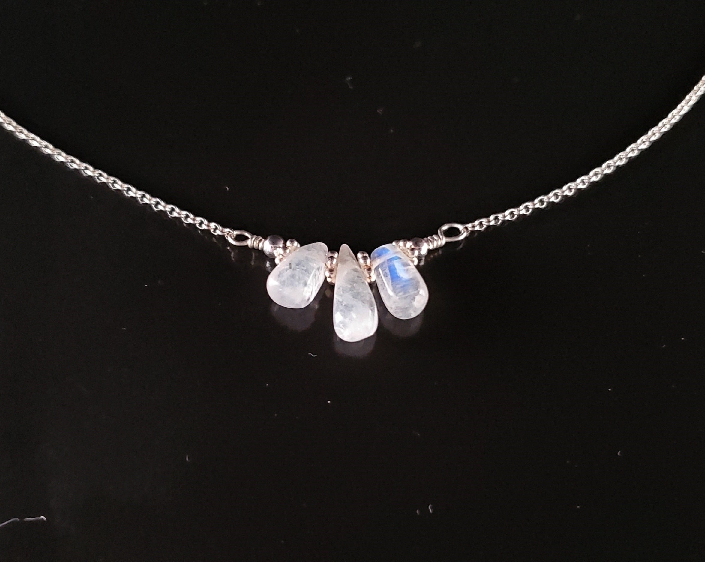Hexagon-shaped Rainbow Moonstone Necklace in Sterling Silver
