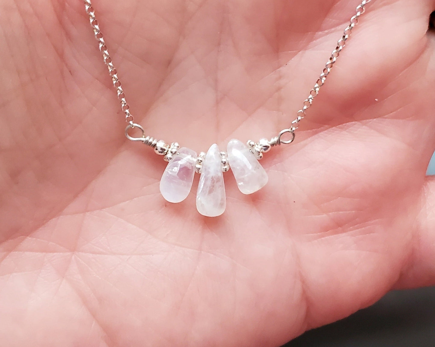Moonstone Today, Tomorrow and Forever Necklace, Sterling Silver, Natural Moonstone