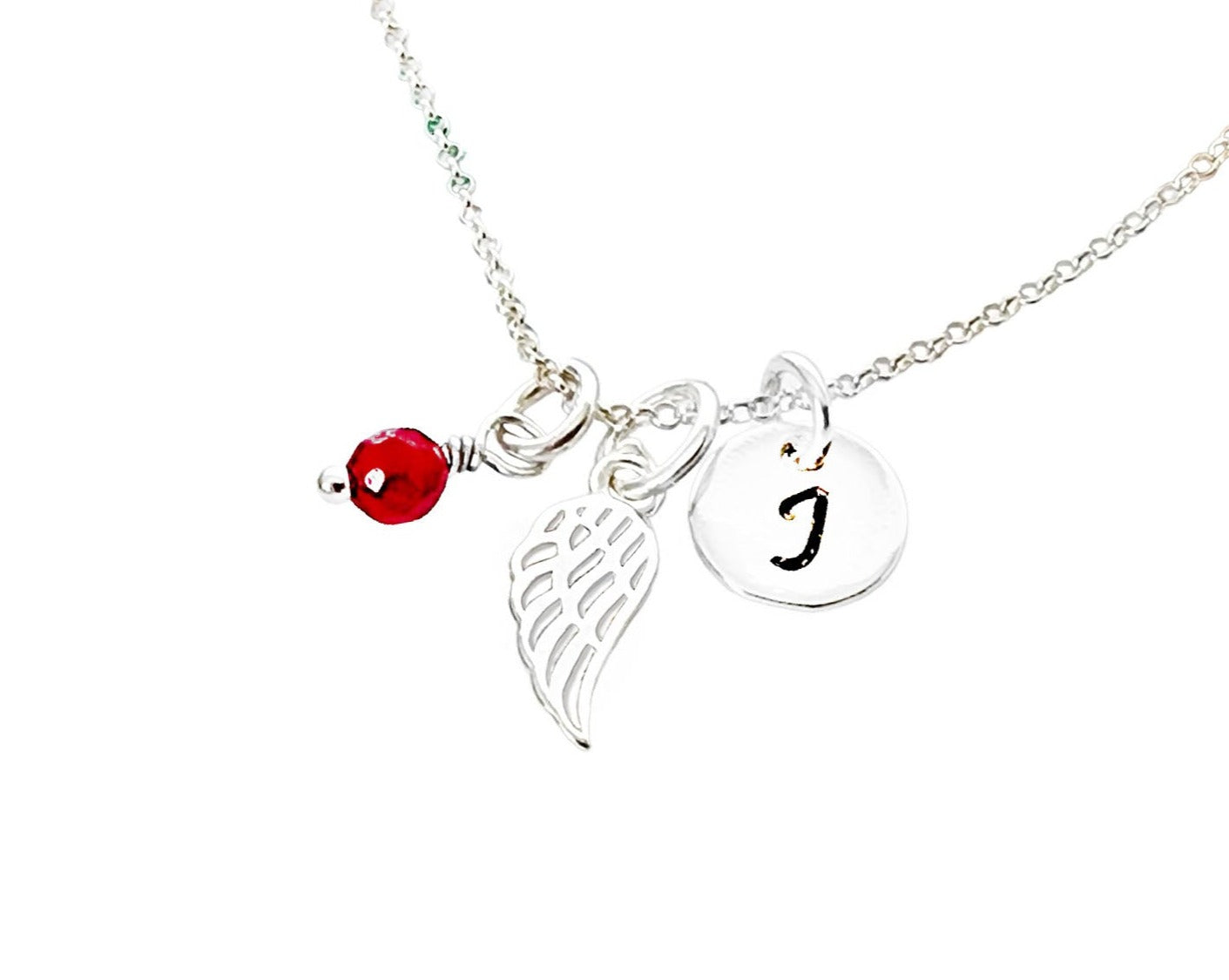 Personalized Wing Birthstone Initial Necklace