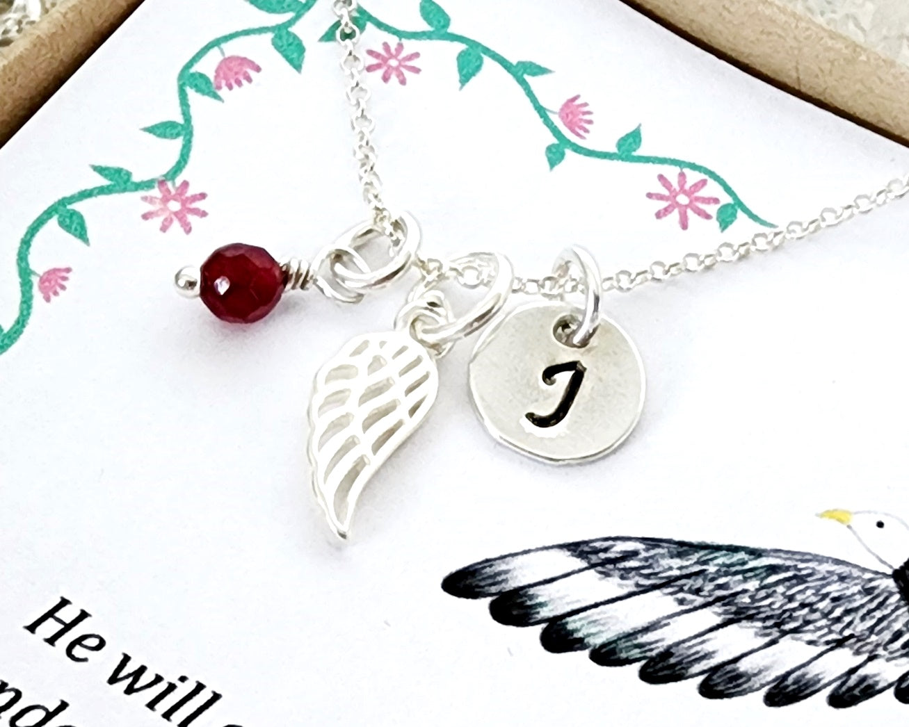 Personalized Feather, Birthstone, Initial Necklace