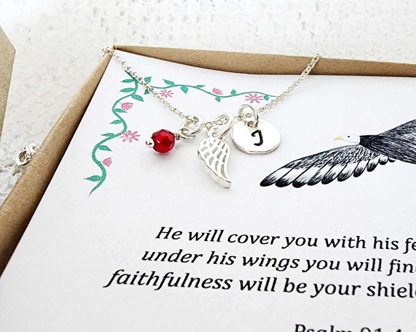 Personalized Wing Birthstone Initial Necklace