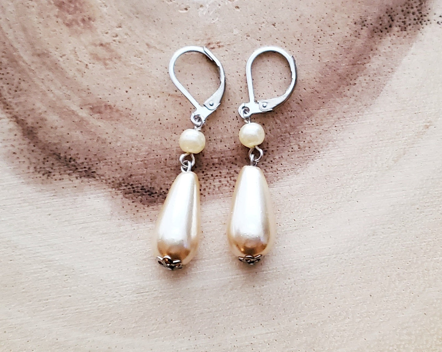 Long Pearl Drop Earrings made with European Faux Pearls and solid Stainless Steel