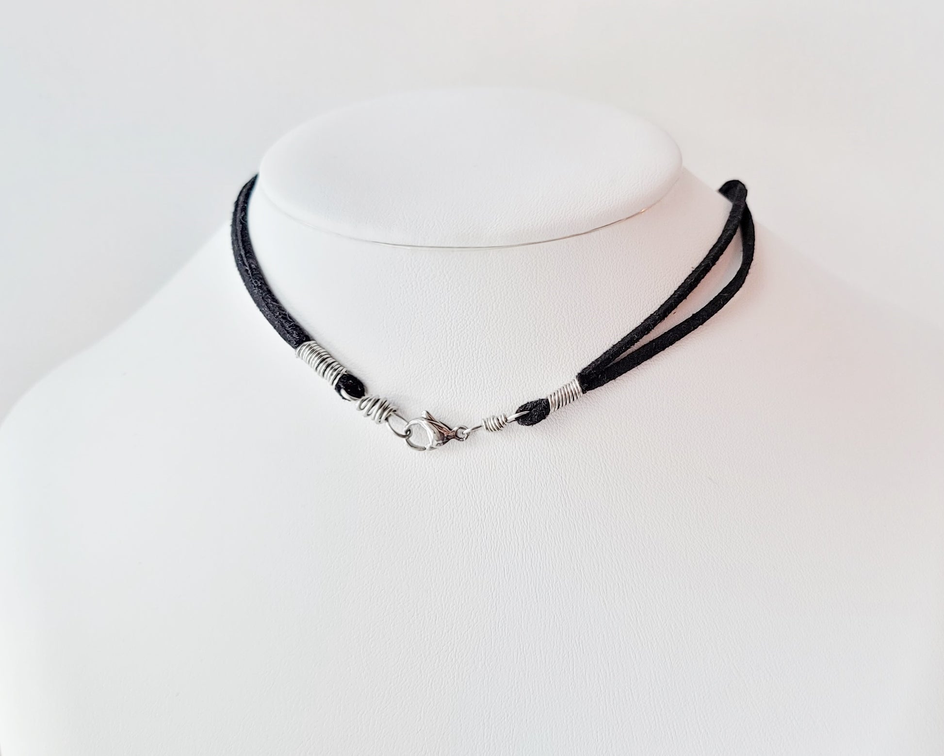 Piano Keys Necklace, Black Onyx, White Howlite, Vegan Leather, Stainless Steel