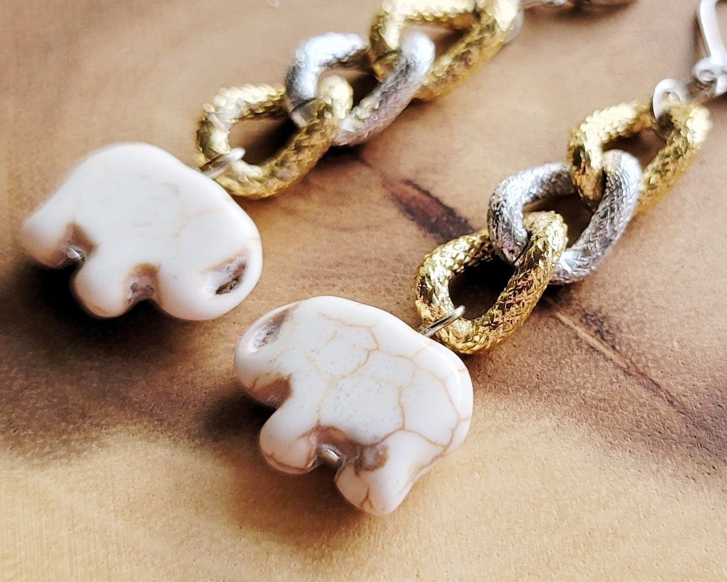 Elephant Two Tone Chunky Chain Earrings