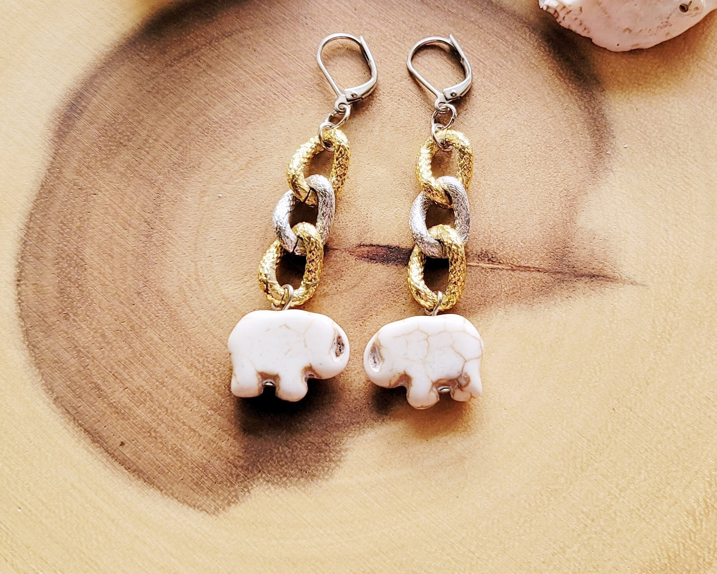 Elephant Two Tone Chunky Chain Earrings