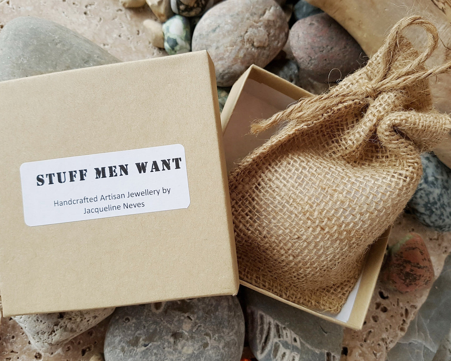Recycled Paper Gift Box, Reusable Natural Jute Pouch, Stuff Men Want