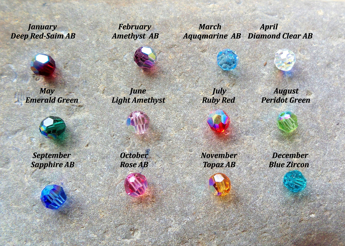 Example of 12 Colors of Highest Quality Crystal beads made in Austria 