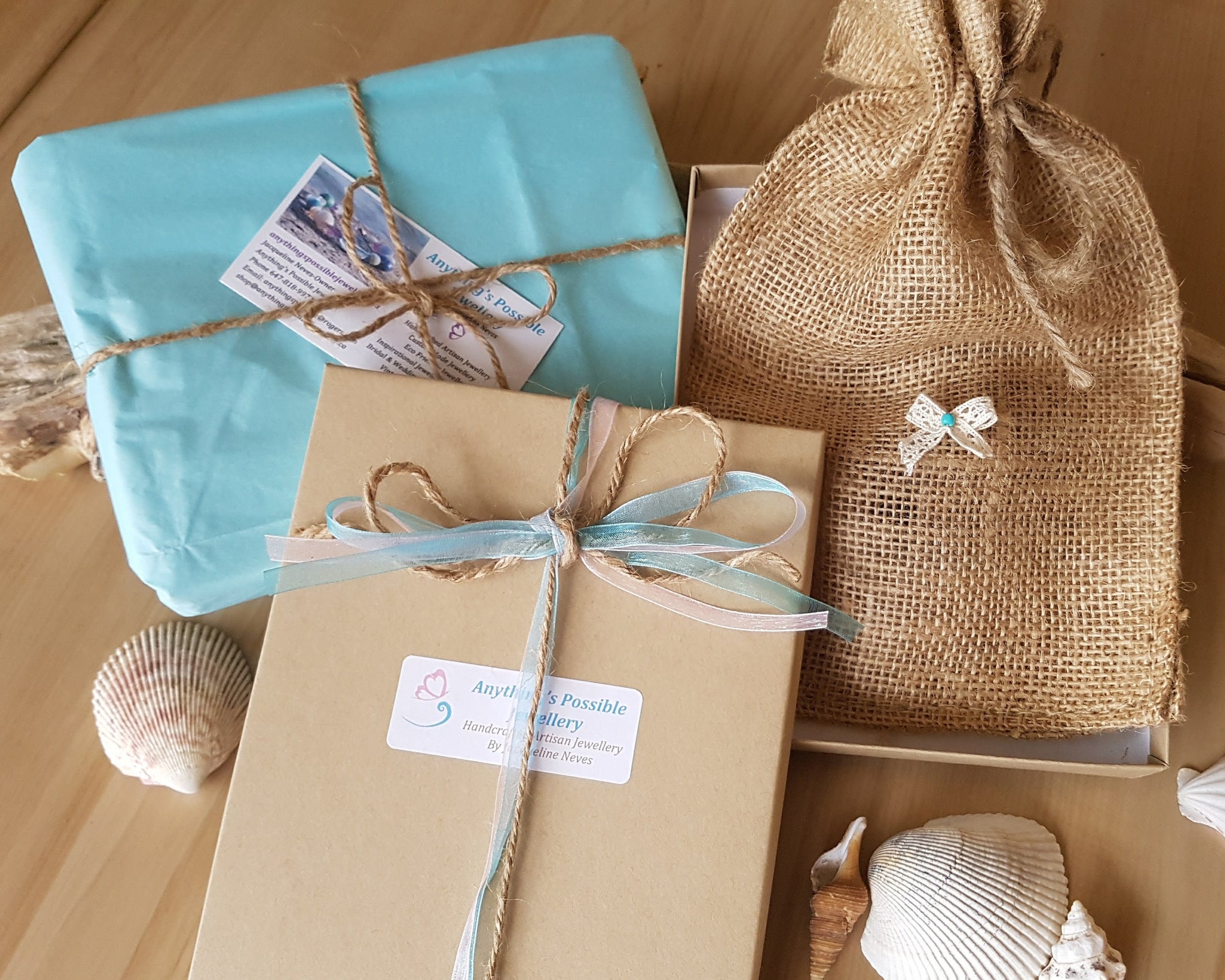 Recycled Paper Gift Box with Natural Jute Pouches