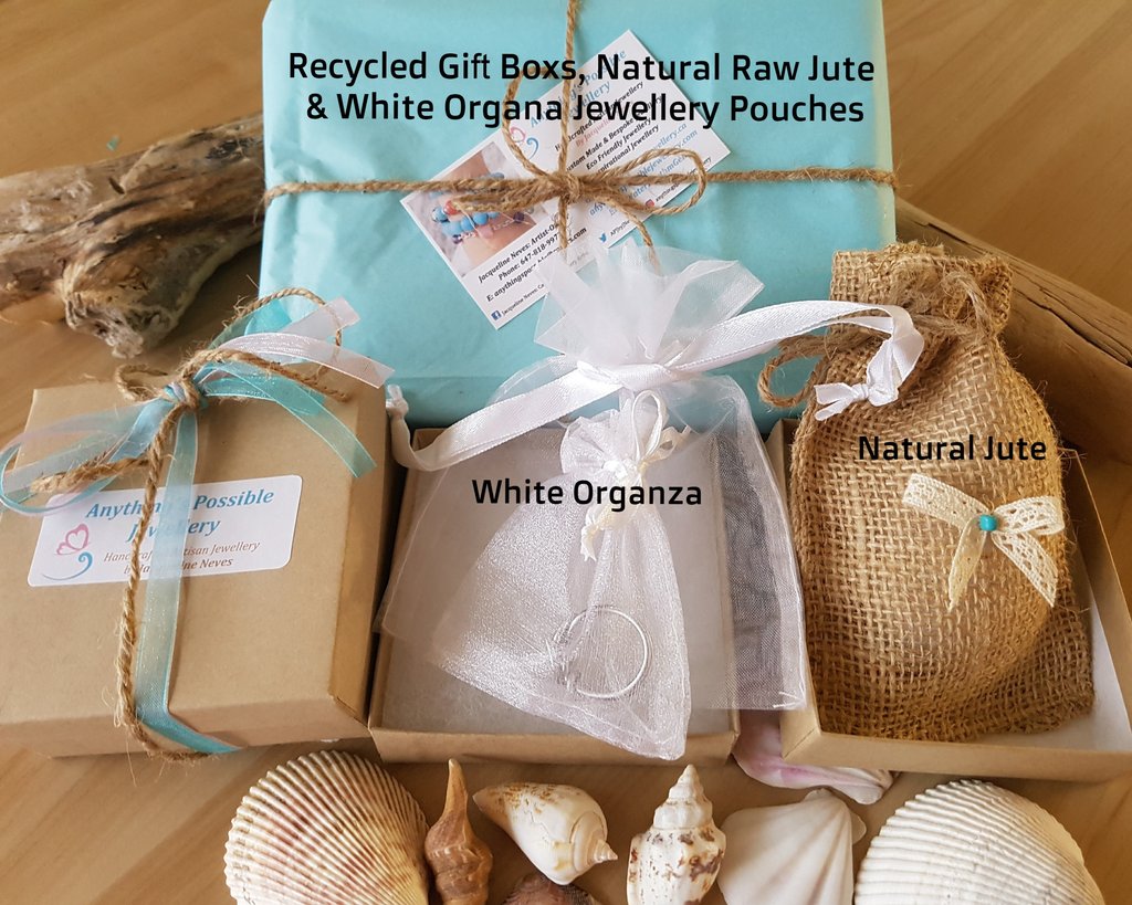 Recycled Paper Gift Box with Natural Jute and White Organza Jewellery Pouch